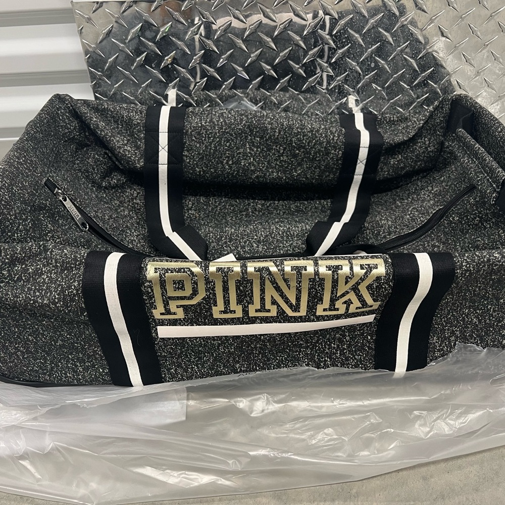 PINK Victoria's Secret Glittery Black and White Travel Bag